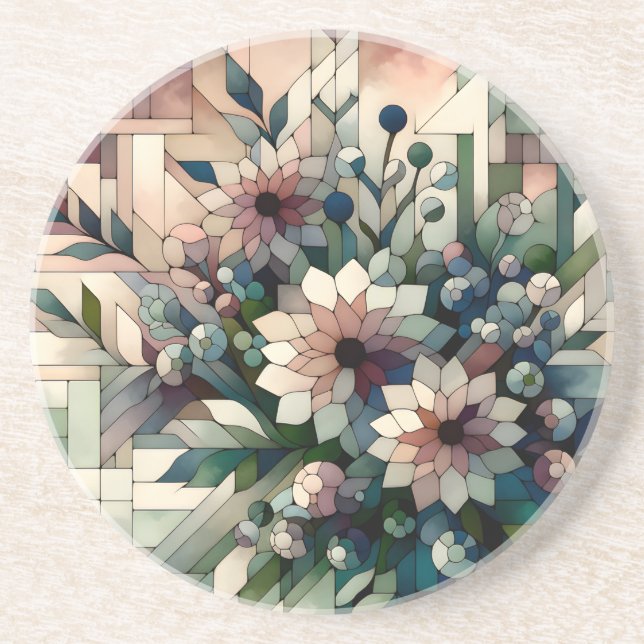 Modern Mosaic Flowers Coaster (Front)