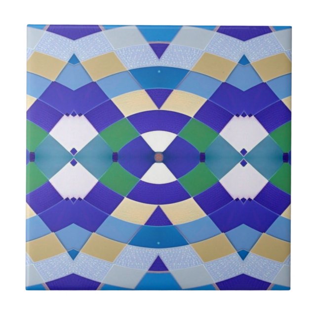 Modern mosaic geometric blue green eye white tile (Front)