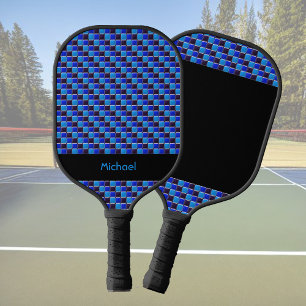 Modern mosaic in black, royal blue, custom pickleball paddle