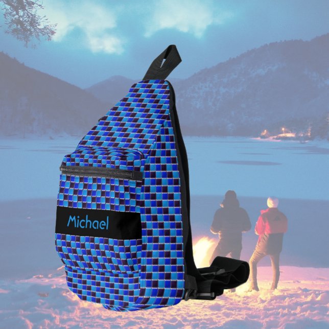 Modern mosaic in black, royal blue, custom  sling bag (Creator Uploaded)