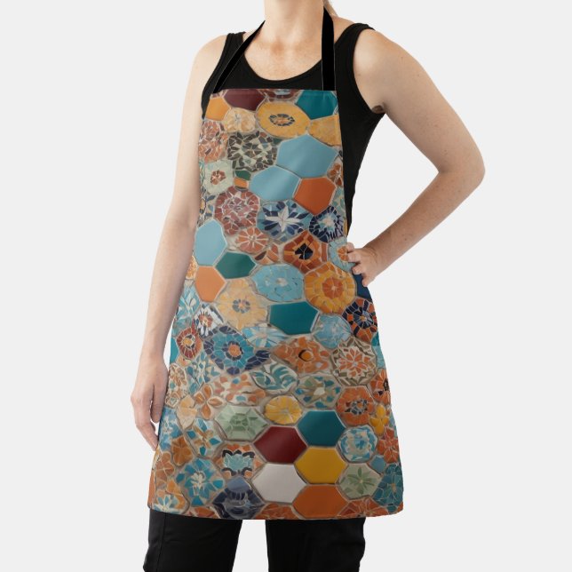 Modern mosaic tile design vibrant colours apron (Insitu)