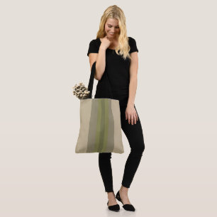 Modern Moss Green Beige Striped Tote Bag