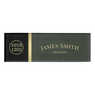 Modern Moss Green Black: Luxury Gold Business Logo Name Tag