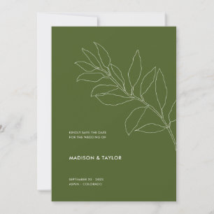 Modern Moss Green Botanical Floral Illustration Save The Date