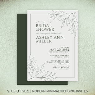 Modern Moss Green Foliage Outline Bridal Shower Invitation