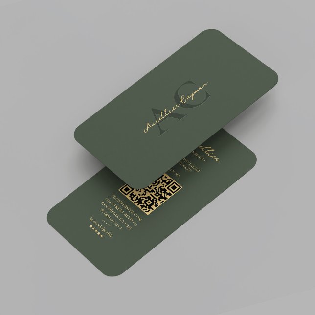 Modern Moss Green Gold Monogram Professional Business Card (Modern Moss Green Gold Monogram Professional Business Card
)