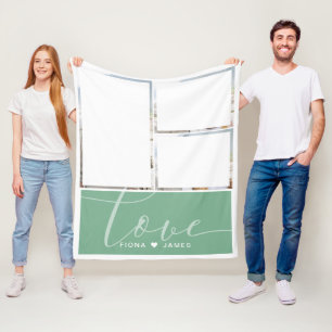 Modern Moss Green Photo Collage Love Personalised Fleece Blanket