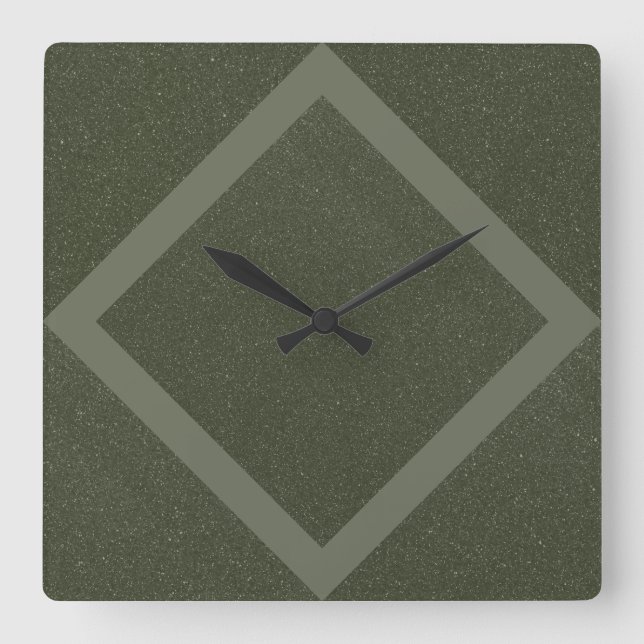 Modern Moss Green Wall Clock with Geometric Frame (Front)