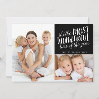 Modern Most Wonderful Holiday Two Photo Card