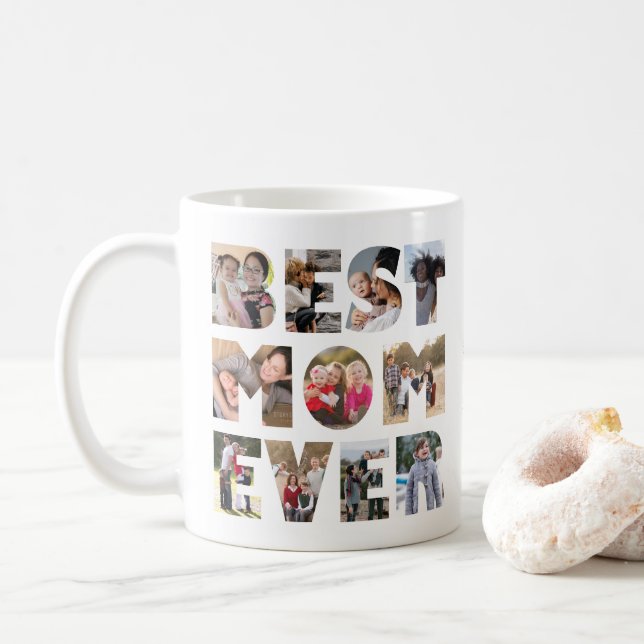 Modern Mother Mummy BEST MOM EVER 11 Photo Collage Coffee Mug (With Donut)