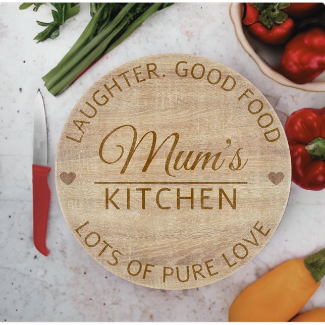 Modern Mothers Day Custom Text Wooden Cutting Board (Modern custom name mothers day cutting board)