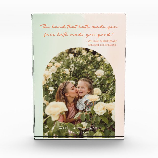 Modern Mother's Day Elegant Arch Watercolor Quote Photo Block (Front)
