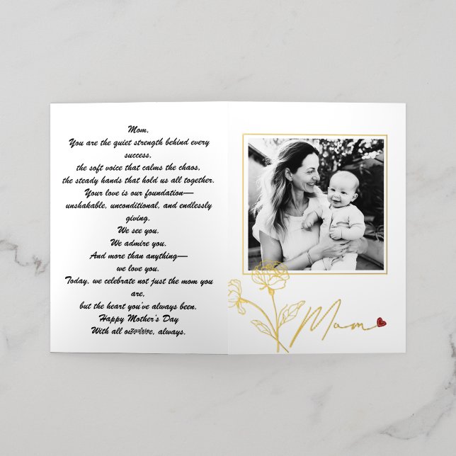 Modern Mother's Day Folded Foil Greeting Card (Outside Laydown)