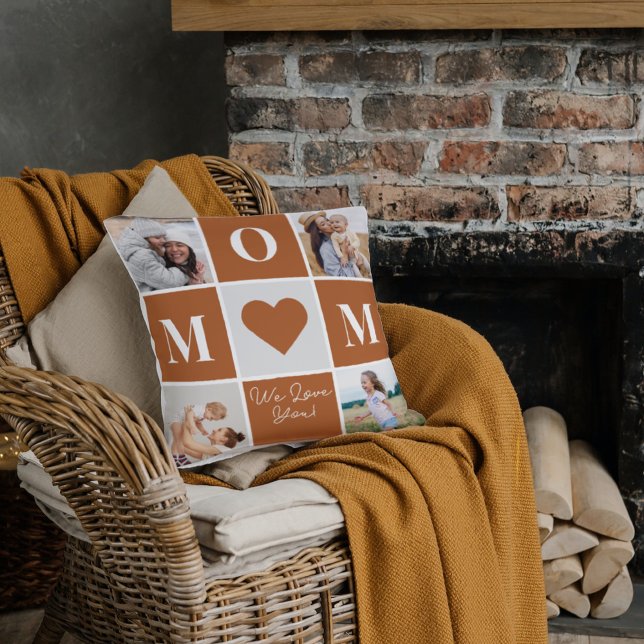 Modern Mother's Day Love Four Family Photo Collage Cushion (Creator Uploaded)