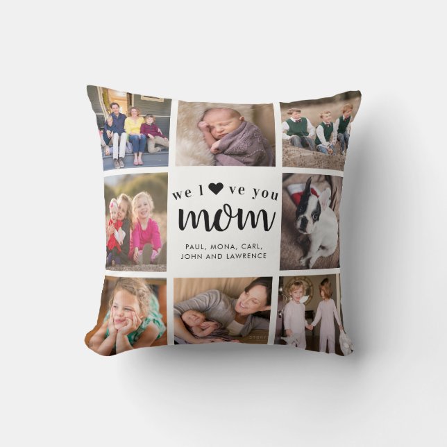 Modern Mother's Day Love Mum Family Photo Collage Cushion (Front)