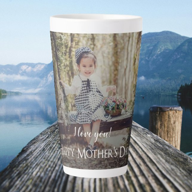 Modern Mother's Day Photo Latte Mug (Modern Mothers Day Photo Personalized Latte Mug)