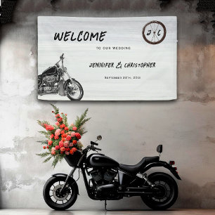 Modern Motorcycle Adventure Biker Wedding Welcome  Banner