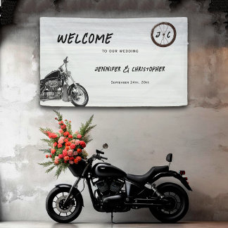 Modern Motorcycle Adventure Biker Wedding Welcome  Banner