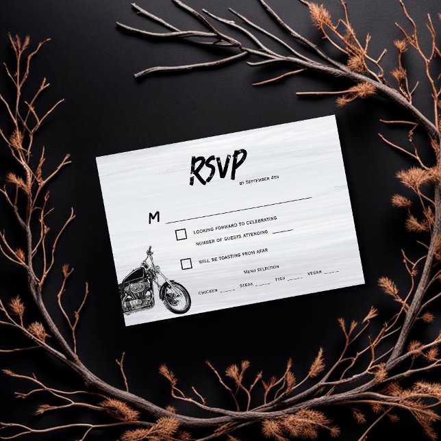 Modern Motorcycle Biker Themed Wedding RSVP Card (Creator Uploaded)