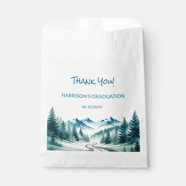 Modern Mountain Graduation Party Favour Bags (Front)