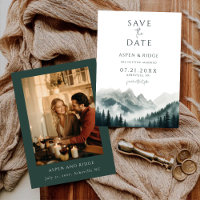 Modern Mountain Greenery Save the Date Photo
