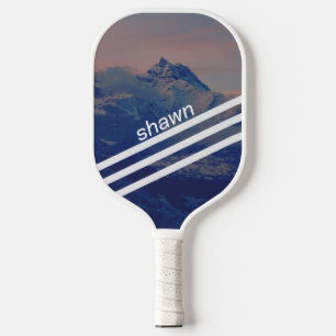 Modern Mountain Landscape Blue and Pink Pastel Sky Pickleball Paddle