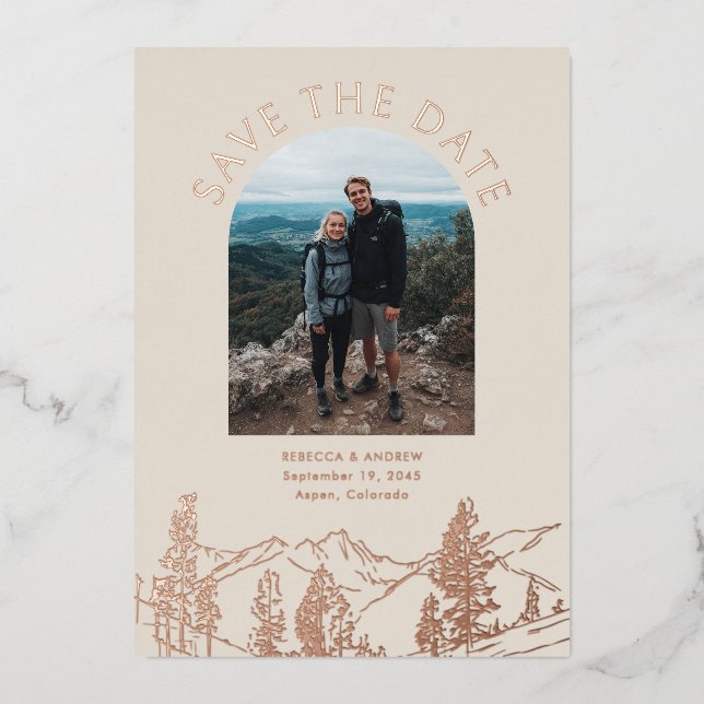 Modern Mountain Outdoors Wedding Save The Date (Front)