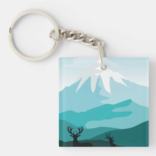 Modern mountain painting key ring (Front)
