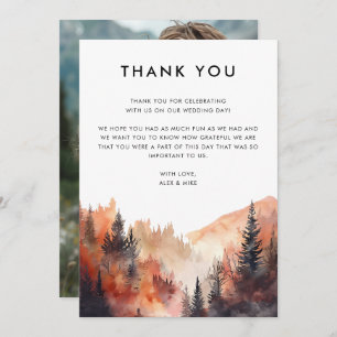 Modern Mountain Wedding Fall Custom Photo Thank You Card
