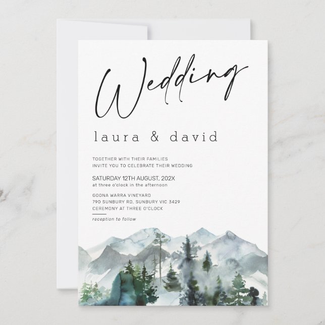 Modern Mountains Wilderness Minimalist Wedding Inv Invitation (Front)