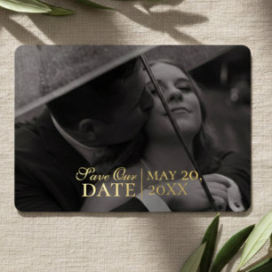 Modern Mousse Brown Photo and Foil Save the Date