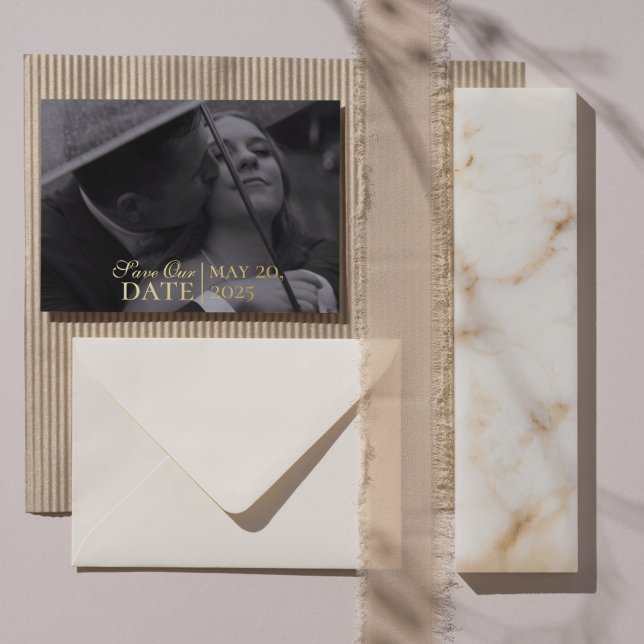 Modern Mousse Brown Photo and Foil Save the Date (Modern Elegant Mousse Brown Wedding Suite Theme with options to personalize for your special day.)