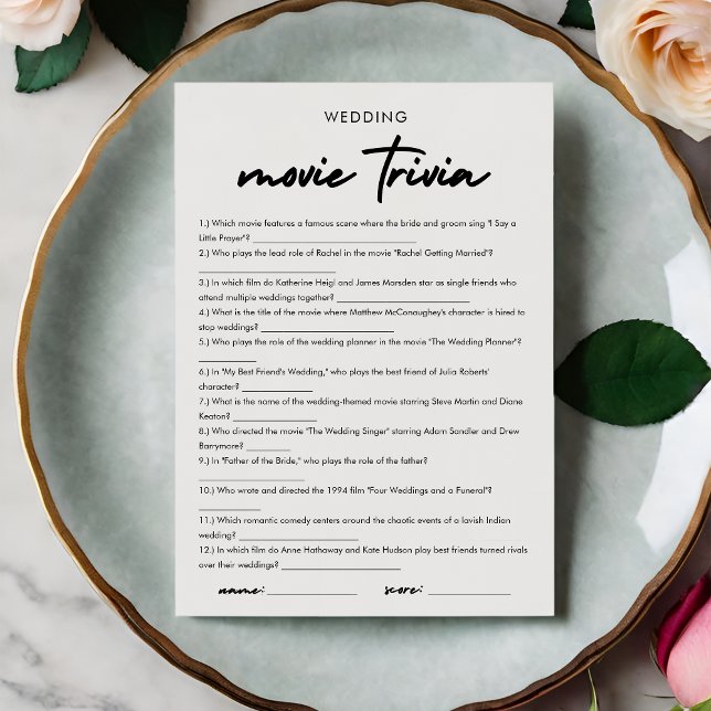 Modern Movie Trivia Bridal Shower Game Card (Creator Uploaded)