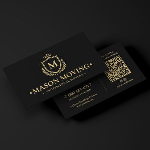 Modern Moving Trucking Company Shield Logo Black Business Card
