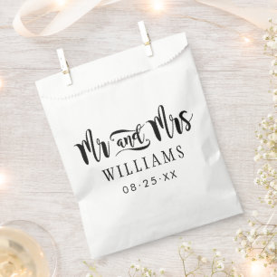 Modern Mr and Mrs Black Script Wedding Favour Bags