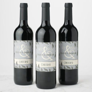 Modern Mr. and Mrs. Inspirivity Wedding Leaves Wine Label