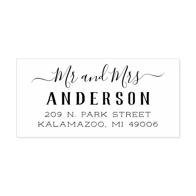 Modern Mr and Mrs Script Newlywed Return Address Rubber Stamp (Imprint)