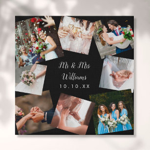 Modern Mr And Mrs Wedding Photo Collage Faux Canvas Print