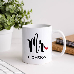 Modern Mr Calligraphy Heart Monogram Coffee Mug