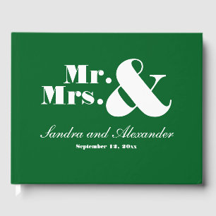 Modern Mr Mrs Chic Minimal Wedding Solid Green Guest Book