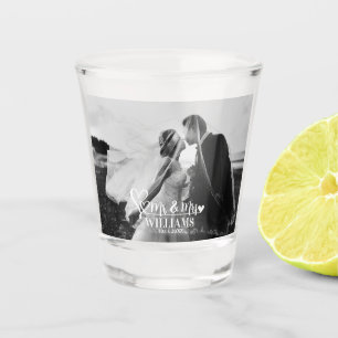 Modern Mr & Mrs Newlywed Photo Custom Wedding  Shot Glass