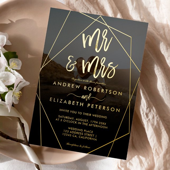 Modern Mr Mrs script terrarium photo wedding gold (Creator Uploaded)