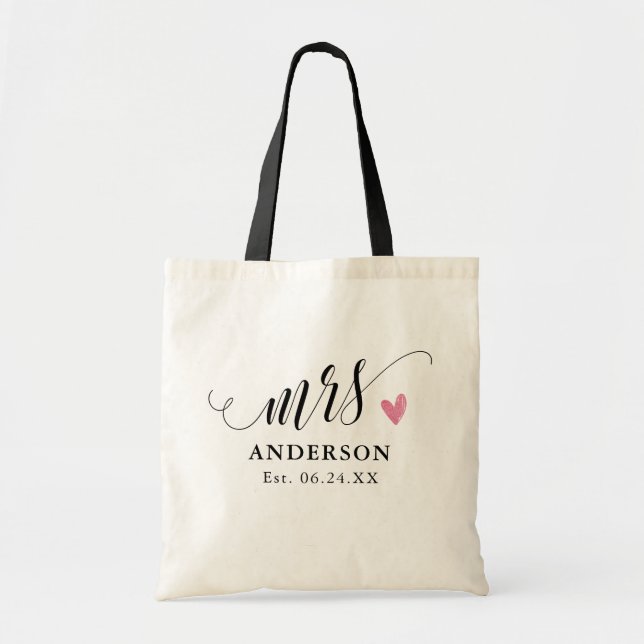 Modern Mrs Black Script Custom Wedding Newlywed Tote Bag (Front)