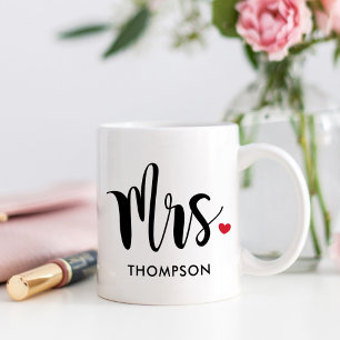Modern Mrs Calligraphy Heart Monogram Coffee Mug