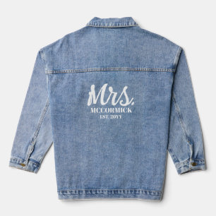 Modern Mrs Script Name Wedding Denim Jacket