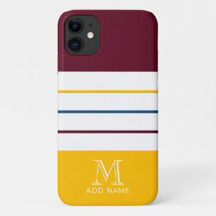 Modern Mulberry and Amber Stripes Monogrammed Case-Mate iPhone Case