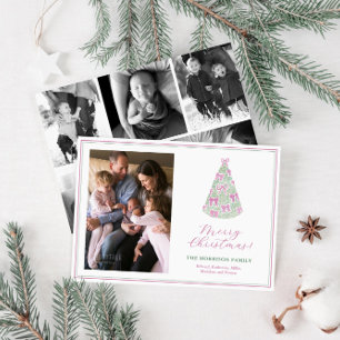 Modern Mulberry Bows on Tree Photo Collage Holiday Card