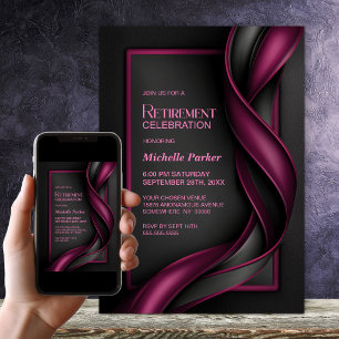 Modern Mulberry Red and Black Retirement Party Invitation