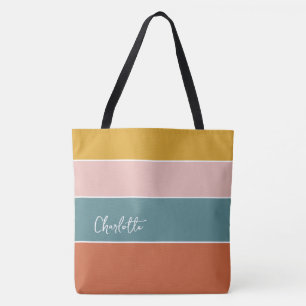 Modern Multi Color Block Stripes Personalized      Tote Bag