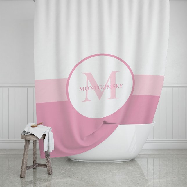 Modern Multi Color Stripe with Monogram Shower Curtain (Creator Uploaded)